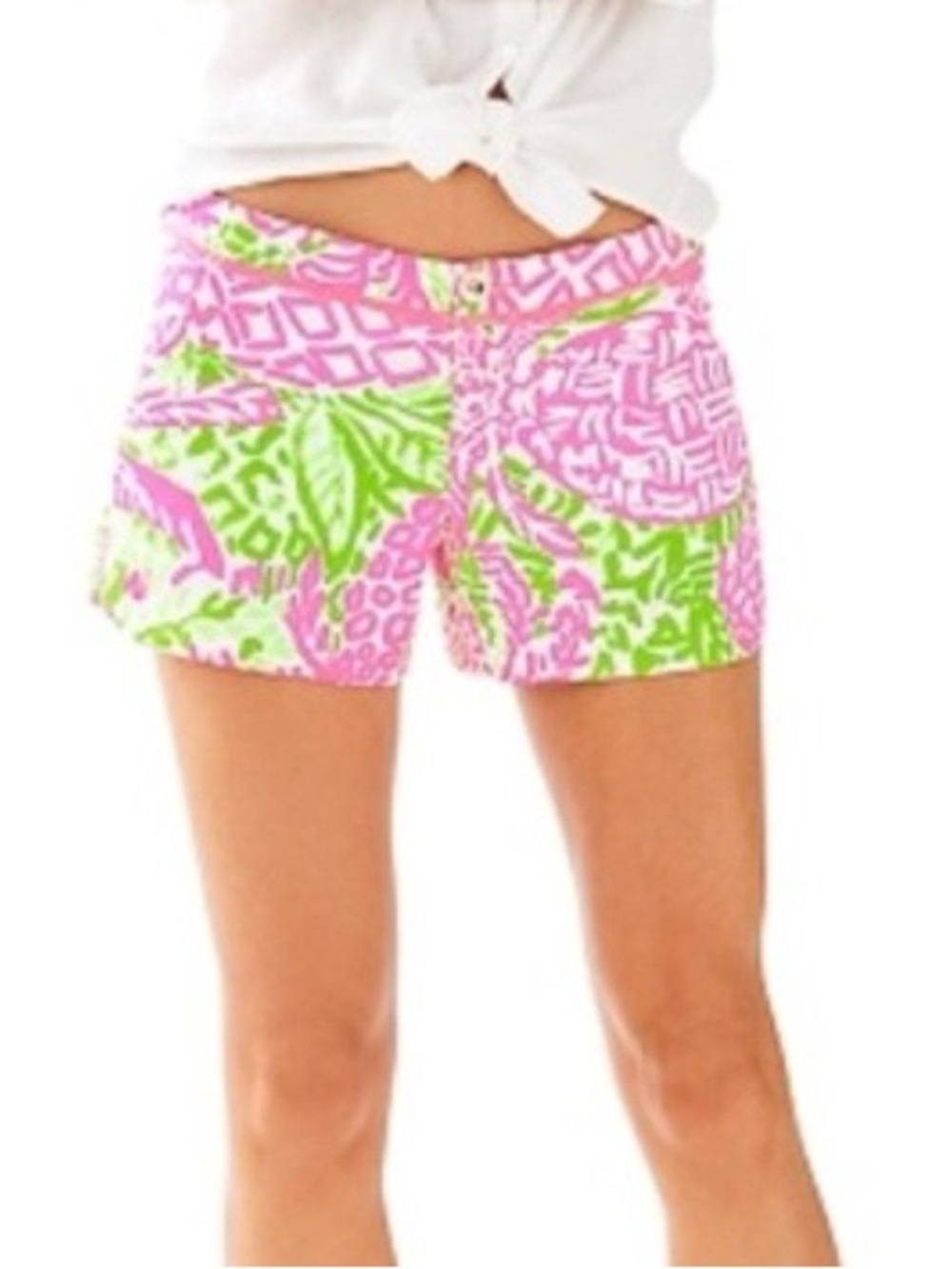 Lilly Pulitzer Adie Shorts Pink Sunset Home Slice Green Pineapple Fringe Size 14